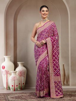 KISHORI - Women Purple Banarasi Jacquard Saree with Unstitched Blouse