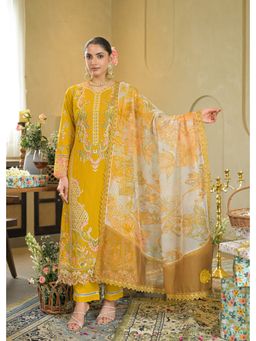 Zolo Label - Golden Bloom Mustard Embroidered Kurta with Pant & Dupatta