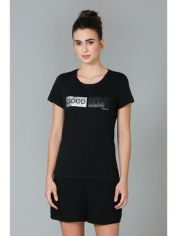Van Heusen - Women Round Neck & Short Sleeve Lounge T-Shirt - Black