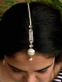 BeAbhika - Blue Enamel Ball Maangtikka