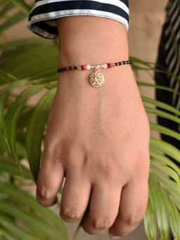 BeAbhika - Red and Peach Embellished Mangal Sutra Bracelet