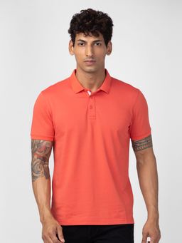 Spykar - Pink Polo Collar Half Sleeves Blended T-Shirt For Men
