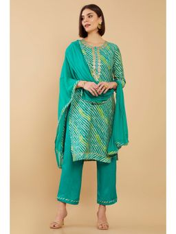 Soch - Women Blue Silk Stripes Dress Material (Set of 3)