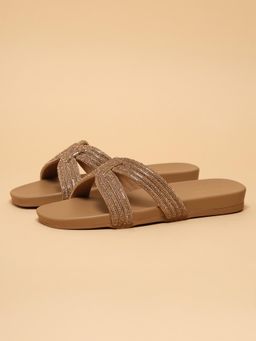 ERIDANI - Women Melyssa Beige Embellished Slip-On Flats