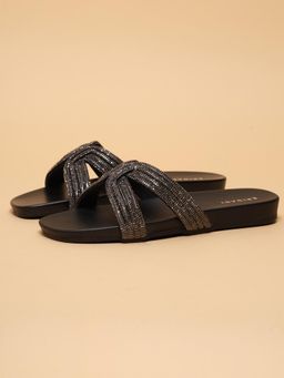 ERIDANI - Women Melyssa Black Embellished Slip-On Flats