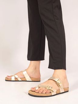 Truffle Collection - Women Gold Solid One Toe Flats