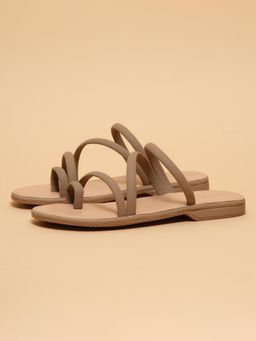 ERIDANI - Women Valerie Taupe One Toe Strappy Flats