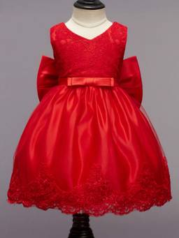 Hopscotch - Girls Red Sleeveless Solid Party Dress