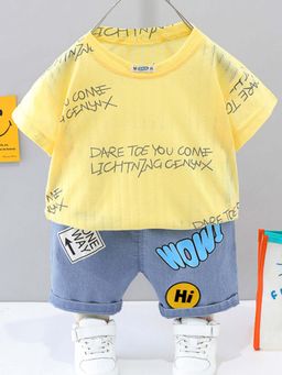 Hopscotch - Boys Yellow Text Print T-Shirt and Shorts
