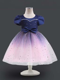 Hopscotch - Star Embellished Party Dress with Bow Applique