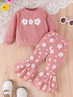 Hopscotch - Girls Pink Floral Print Sweatshirt and Pant