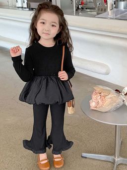 Hopscotch - Girls Black Textured Peplum Top and Pant