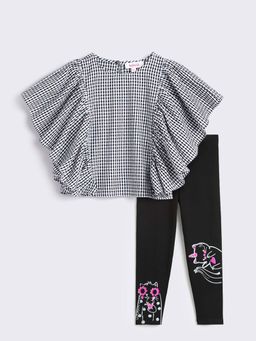 Hopscotch - 2-Piece Butterfly-Sleeve Pure Cotton Top and Leggings