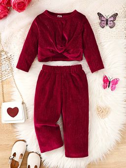 Hopscotch - Girls Red Solid Top and Pant