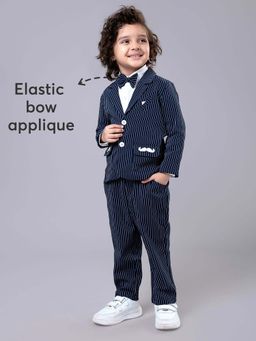 Hopscotch - Navy Blue Striped Blazer and Pants with Bow
