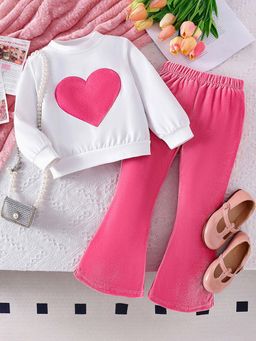 Hopscotch - Girls White and Pink Heart Patch-Work Sweatshirt Pant