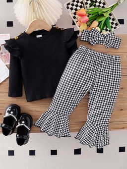 Hopscotch - Black Houndstooth Print Pant and Top with Headband