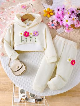 Hopscotch - Cream Floral Applique Hooded Top with Cami and Joggers
