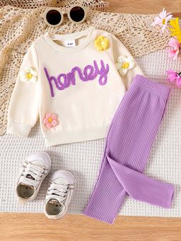 Hopscotch - 2-Piece Text Applique T-Shirt and Pant