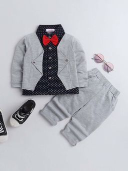 Hopscotch - Boys Grey Polka Dot Print Shirt and Pants with Bow