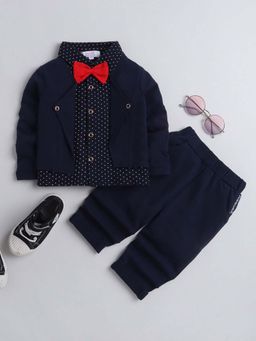 Hopscotch - Boys Navy Polka Dot Print Shirt and Pants with Bow