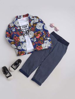 Hopscotch - Boys Navy Floral Print T-Shirt with Jacket and Pant