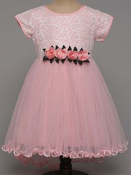 Hopscotch - Girls Peach Floral Applique Party Dress