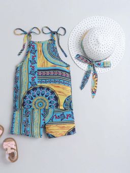 Hopscotch - Girls Multi Coloured All-Over Print Top and Shorts with Hat