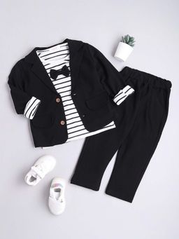 Hopscotch - Boys Black Stripe Print T-Shirt with Blazer and Pant