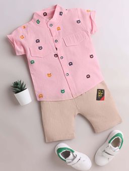 Hopscotch - Boys Pink All-Over Print Shirt and Shorts
