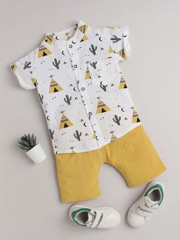 Hopscotch - Boys White All-Over Print Shirt and Shorts