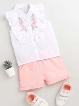 Hopscotch - Girls White Floral Print Blouse and Shorts