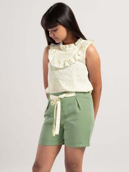 Hopscotch - Girls Green Floral Print Top and Shorts