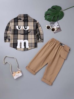 Hopscotch - Boys Khaki and Black Plaid Print Shirt Pant