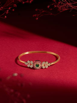 Zaveri Pearls - Pink Green Cubic Zirconia Contemporary Brass Kada Bracelet-Zpfk22326