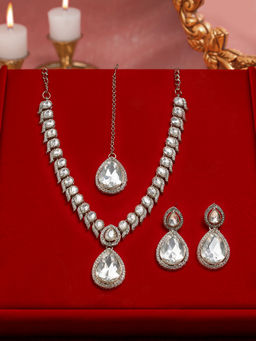 Zaveri Pearls - Women White Alloy Necklace with Earring and Maangtikka