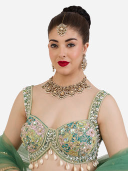 Zaveri Pearls - Women Yellow Alloy Necklace with Earring and Maangtikka