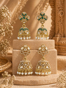 Zaveri Pearls - Women Green Alloy Pairs Of Earrings (Pack of 2)