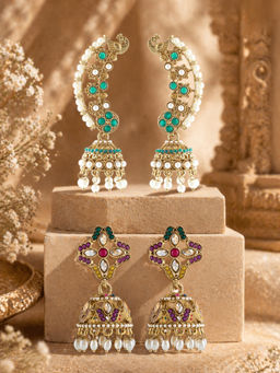 Zaveri Pearls - Women Multi-Colour Alloy Pairs Of Earrings (Pack of 2)