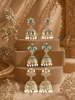 Zaveri Pearls - Women Multi-Colour Alloy Pairs Of Earrings (Pack of 3)