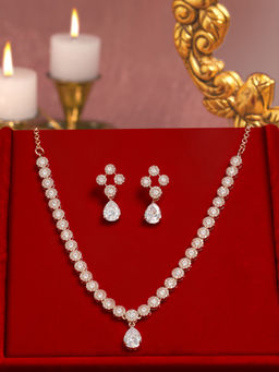 Zaveri Pearls - Women White Brass Necklace with Earring