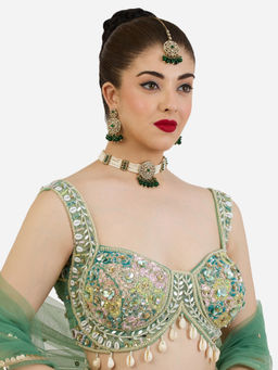 Zaveri Pearls - Women Green Alloy Choker with Earring and Maangtikka