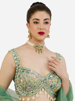 Zaveri Pearls - Women Green Alloy Choker with Earring