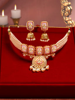 Zaveri Pearls - Women Pink Alloy Choker with Earring