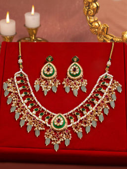 Zaveri Pearls - Women Multi-Colour Alloy Necklace with Earring