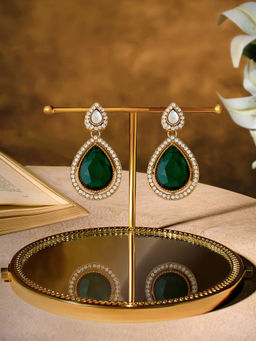 Zaveri Pearls - Green Stones Dazzling Austrian Diamonds Earring
