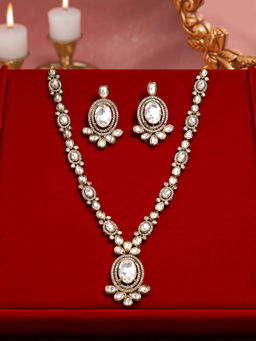 Zaveri Pearls - Antique Gold Tone Stones Diamonds Necklace and Earring Jewellery Set