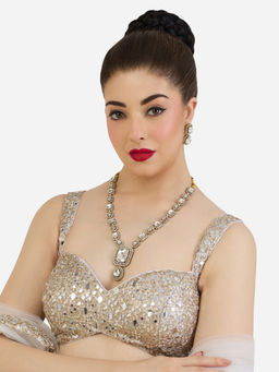 Zaveri Pearls - Antique Gold Tone Stones Diamonds Necklace and Earring Jewellery Set
