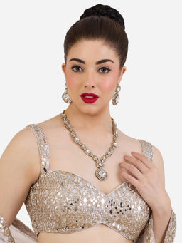 Zaveri Pearls - Antique Gold Tone Stones Diamonds Necklace and Earring Jewellery Set