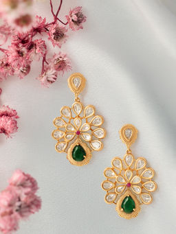 Zaveri Pearls - Green Pink Dazzling Stones Fusion Style Brass Earring